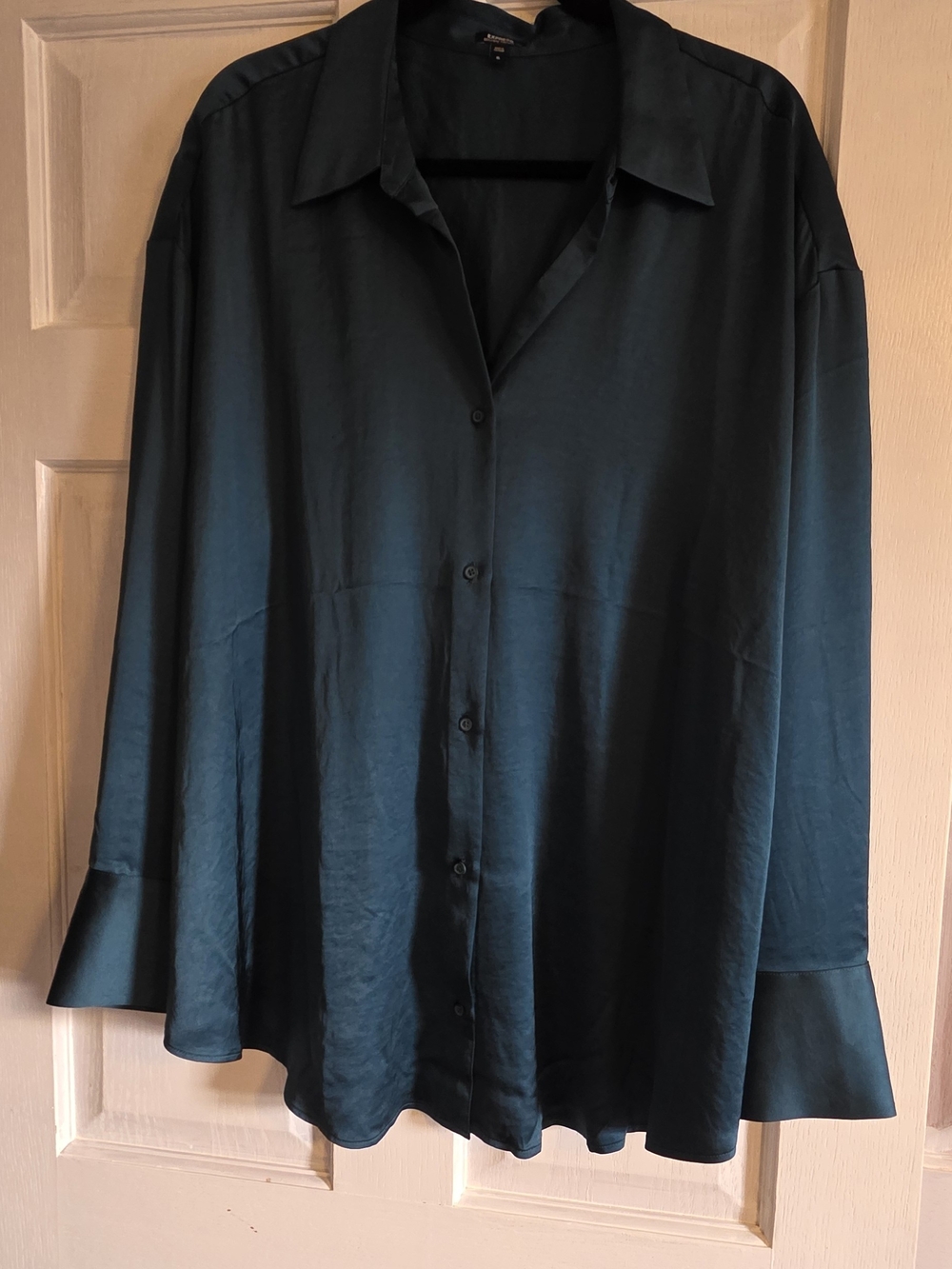 Express Women's Dark Teal Button-Down Shirt, Size XL